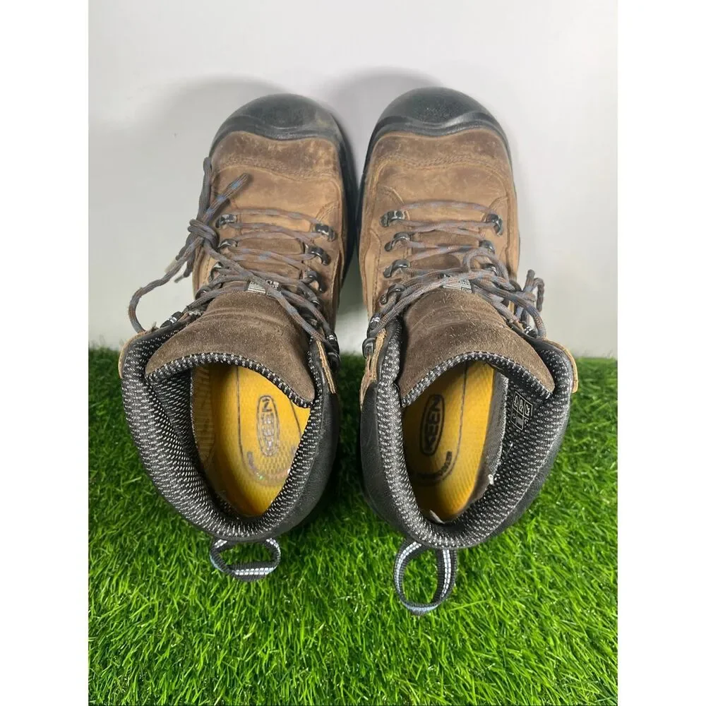 KEEN Waterproof Hiking Boots Mens Size 9 Brown Leather Outdoor Trail Work Shoes